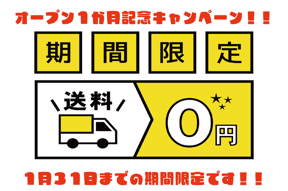 店舗オープン１か月記念送料無料キャンペーン実施中！！