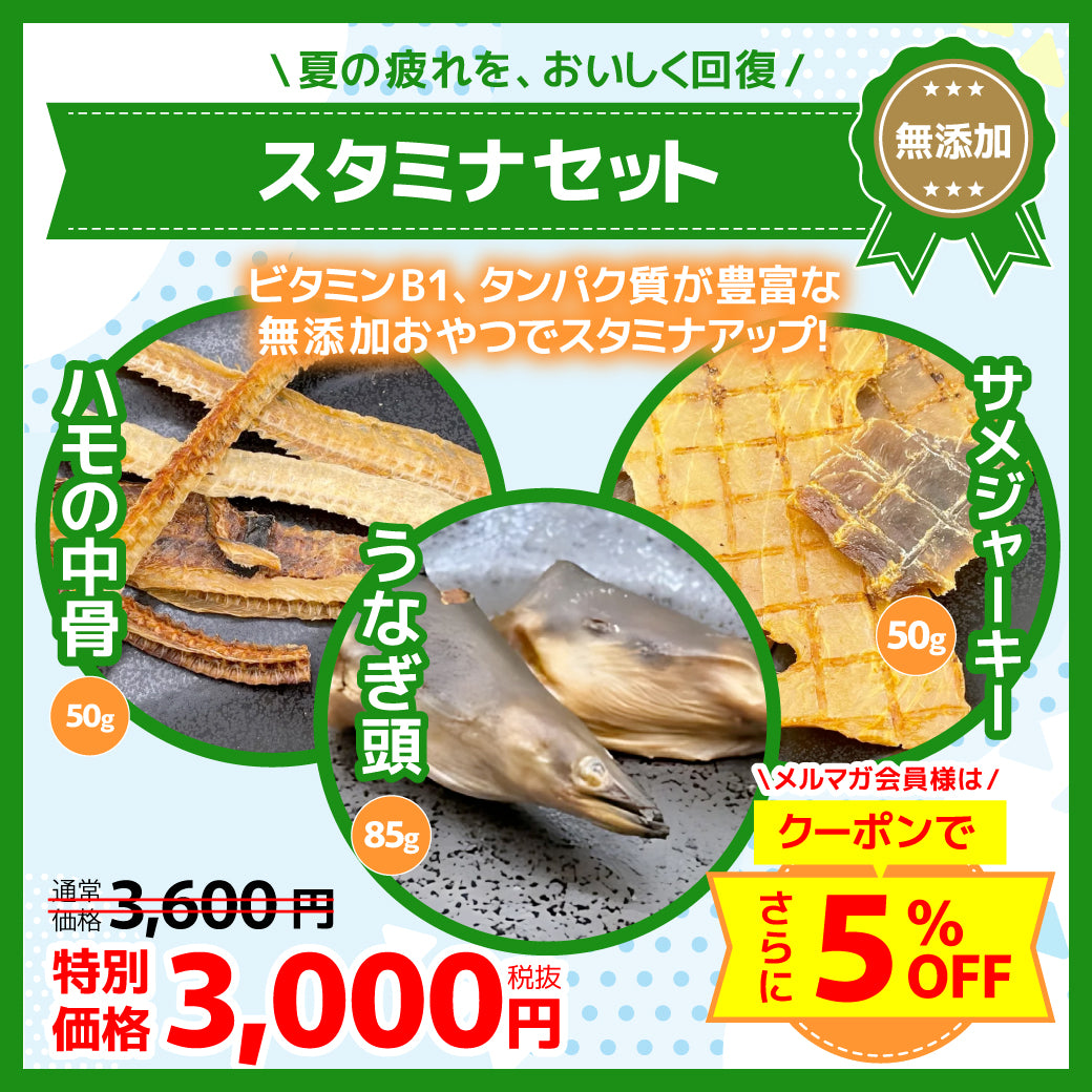 スタミナセット！ ビタミンB1で夏の疲れを軽減！タンパク質、ミネラルも豊富な無添加おやつで、おいしく疲労回復！！