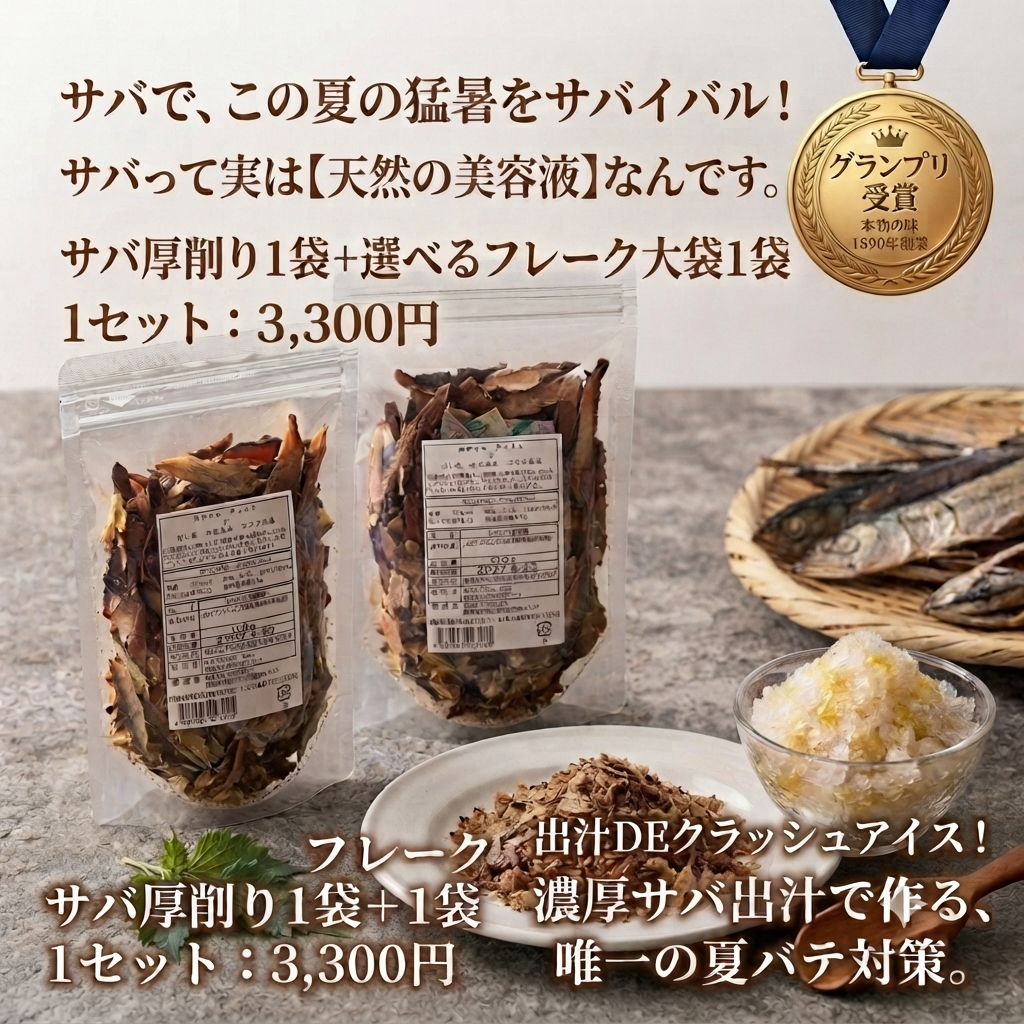 【セット】サバ厚削り1袋＋かつおフレーク大袋1袋
